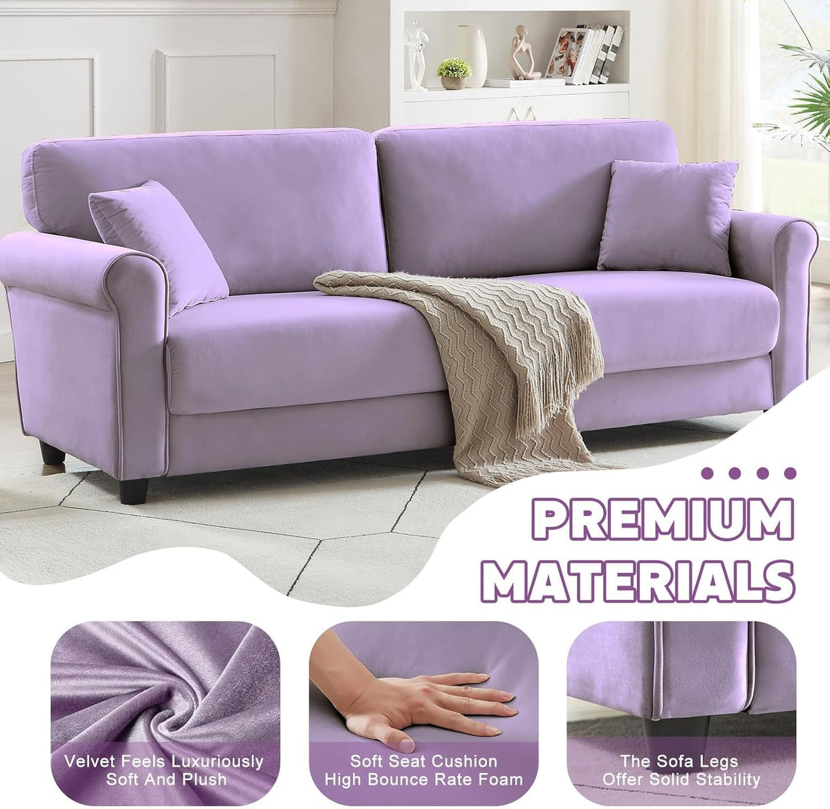 Deluxe Velvet 83 Inches Luxury Loveseat Purple Shade by ShipItFurniture