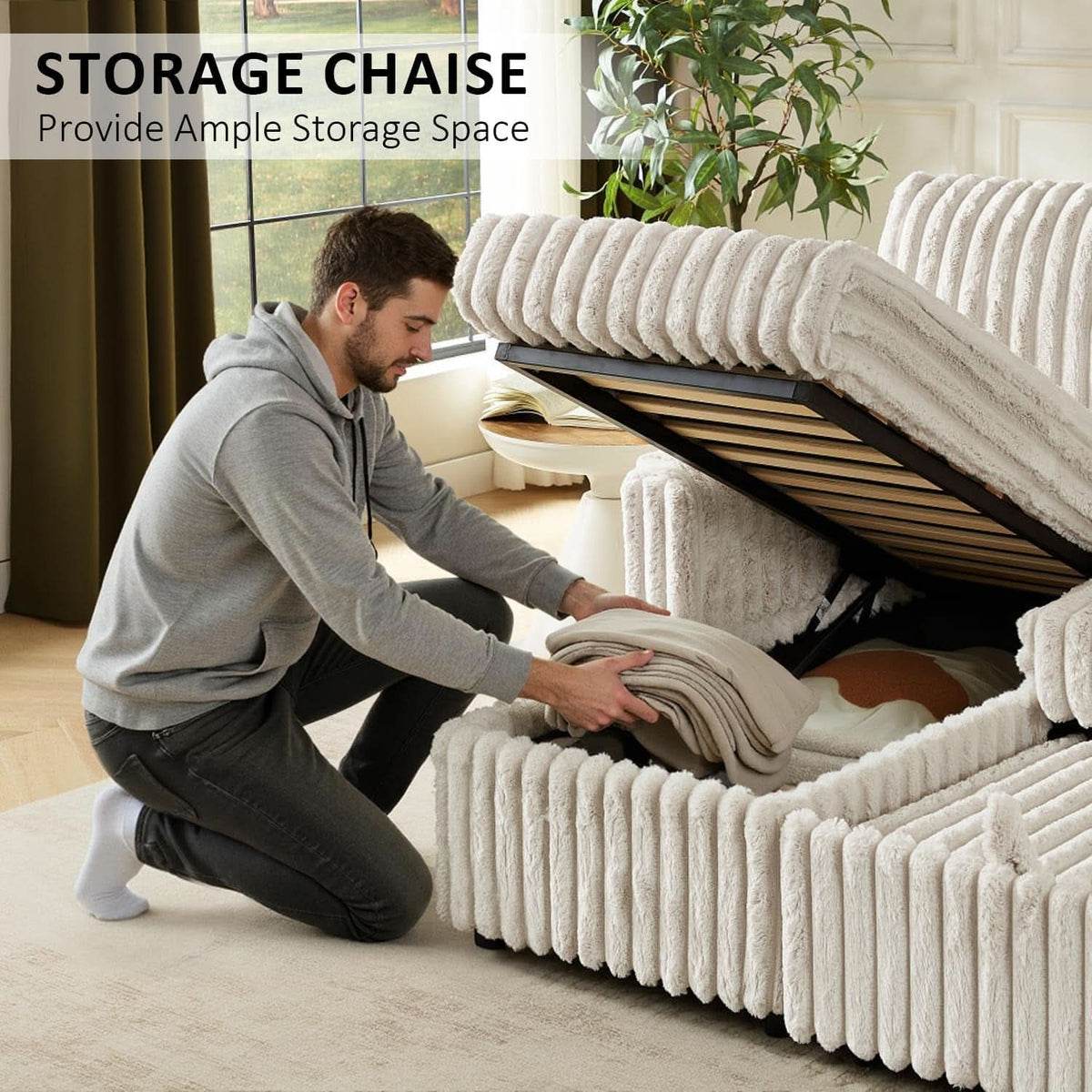 Beige 81Inch Ultra SleeperSofa With Charging Station by ShipItFurniture