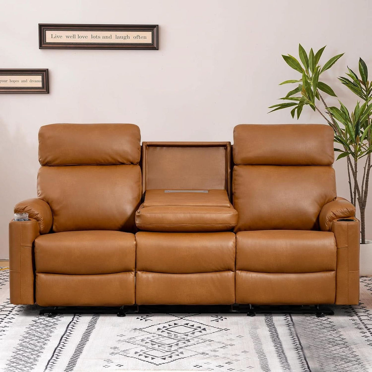 Power Three Seat Recliner Sofa With USB Ports Brown Finish by ShipItFurniture