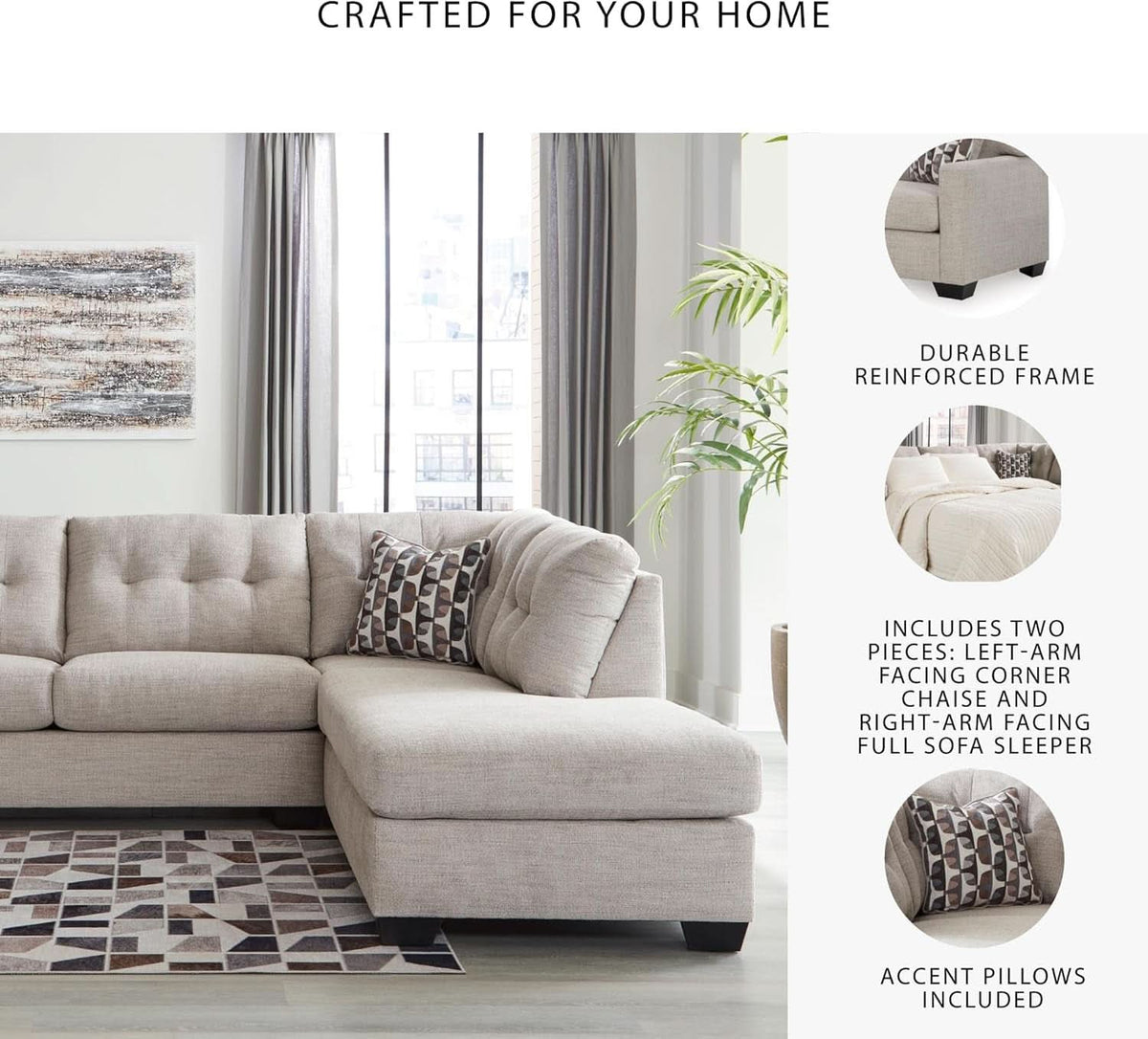 Beige Sleeper Sectional Featuring Chaise Memory Foam by ShipItFurniture