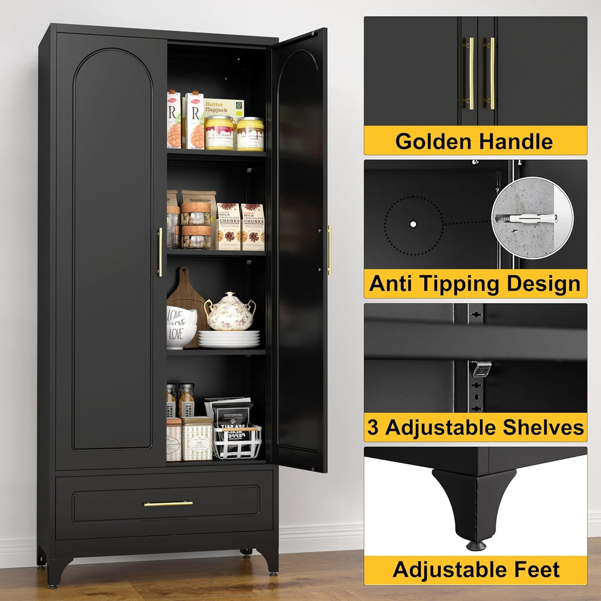 75In Black Industrial Pantry Cabinetry With Drawers by ShipItFurniture