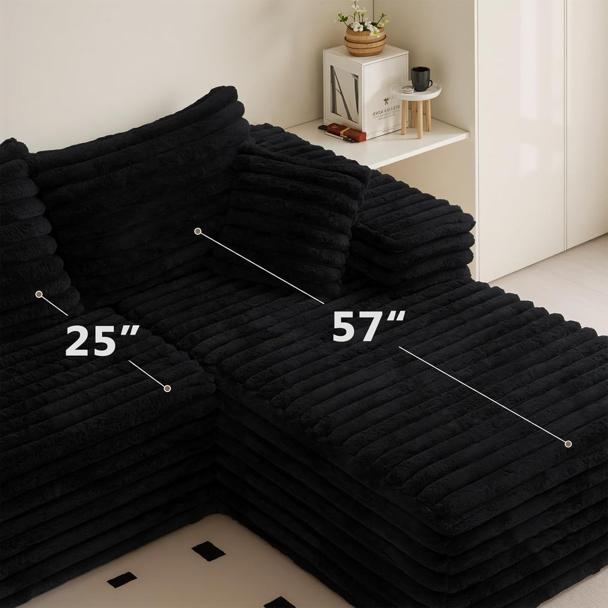 103Inch L Shaped Modular Sectional Sofa Ebony Velvet by ShipItFurniture