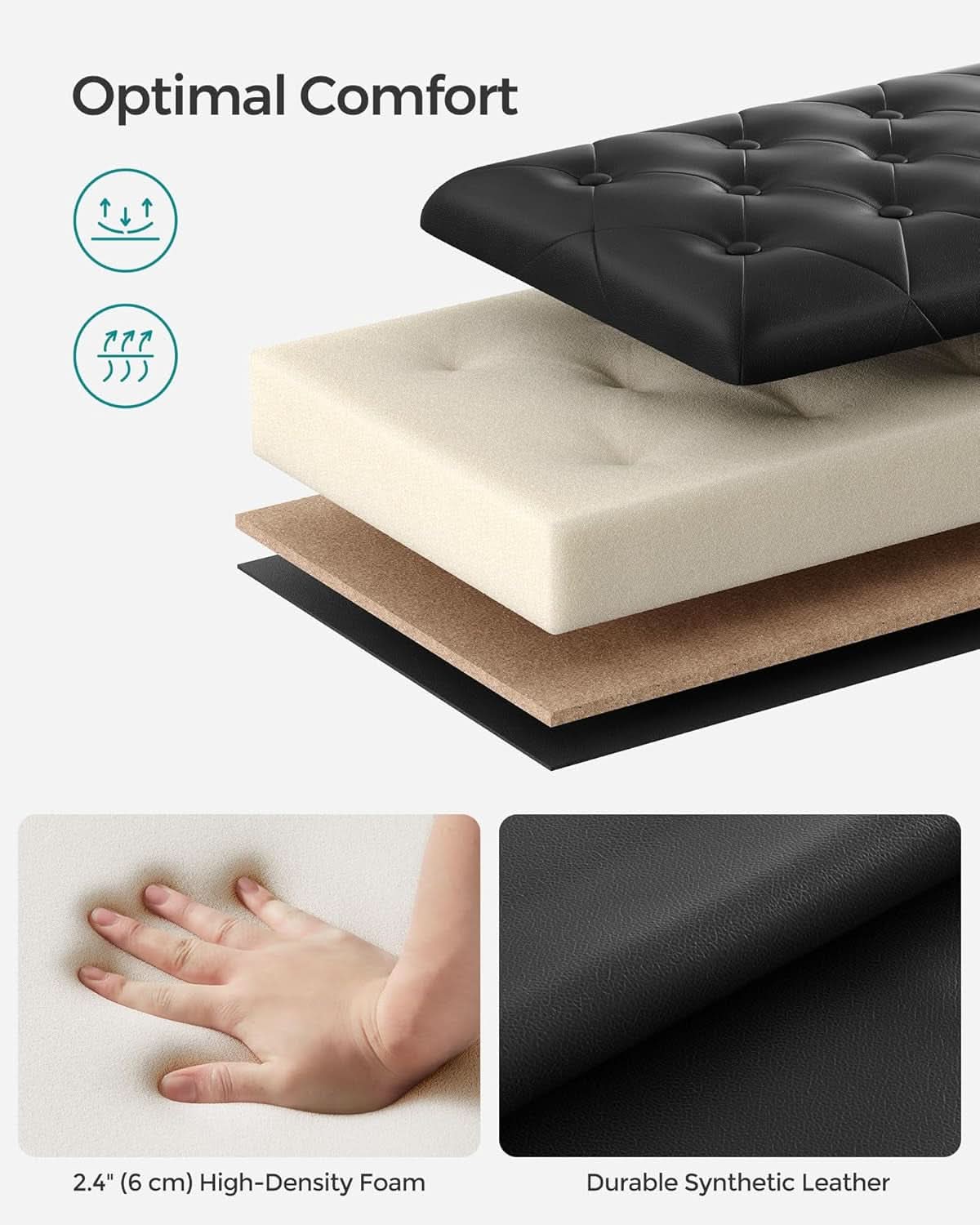 Executive Black Leather Storage Ottoman Bench 46 Inches by ShipItFurniture