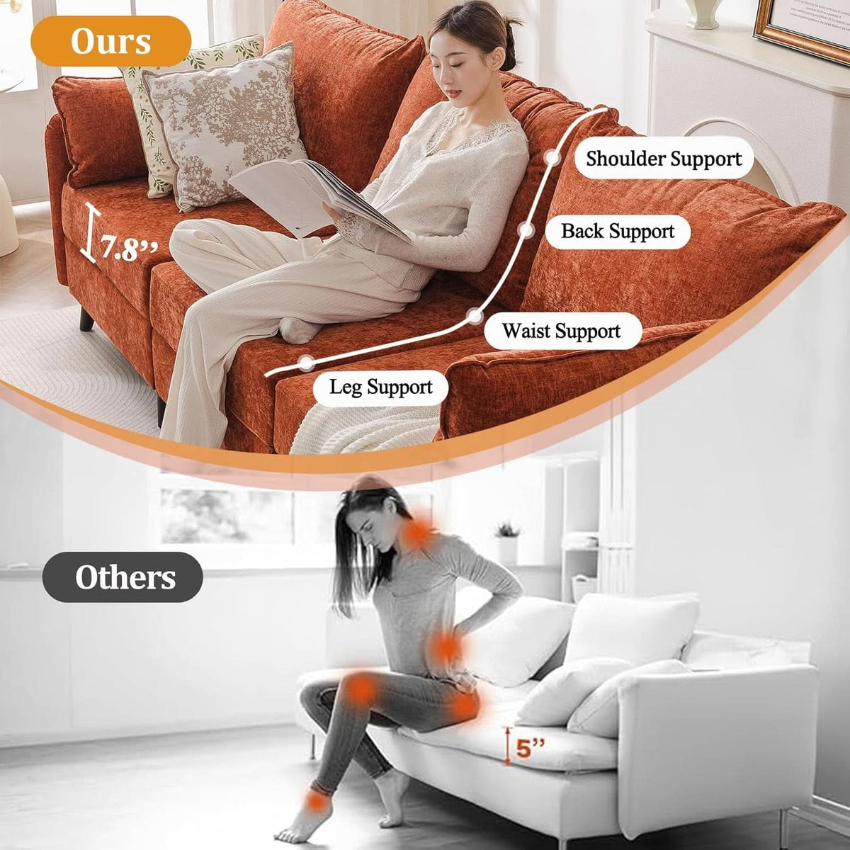 Velvet Orange 135 Modular Sectional Sofa Storage Ottoman by ShipItFurniture