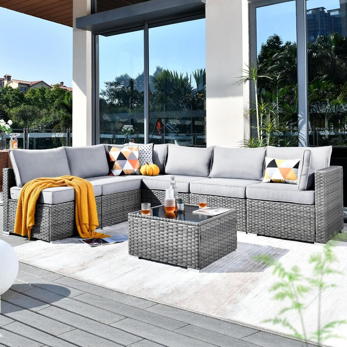 Outdoor Seven Piece Conversation Set with Coffee Table by ShipItFurniture