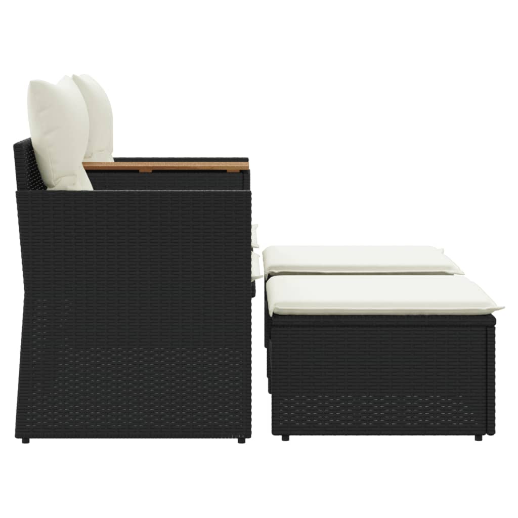 NNEVL Garden Sofa 2-Seater with Stools Black Poly Rattan by NNEVL