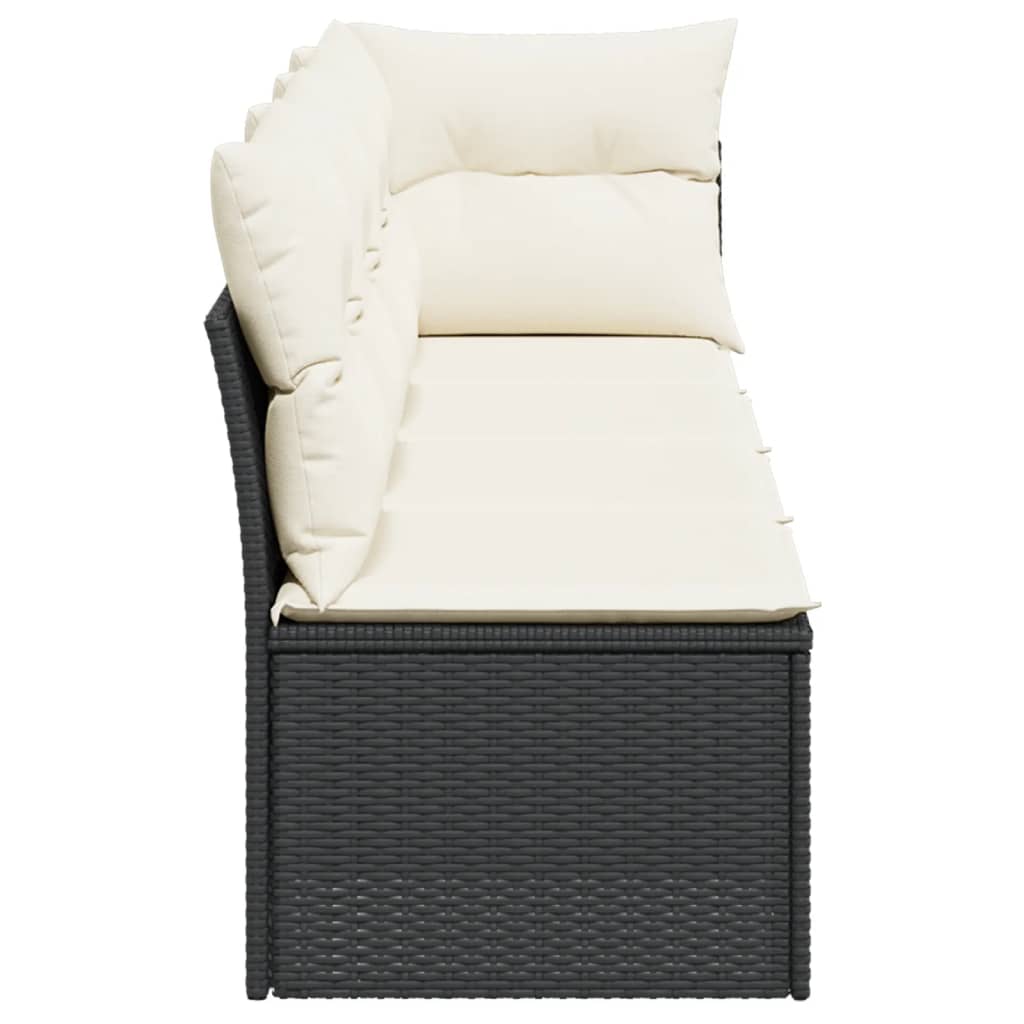 NNEVL Garden Sofa with Cushions 4-Seater Black Poly Rattan by NNEVL