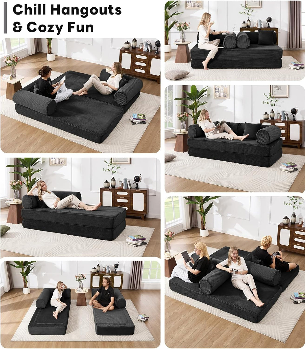 79 Inch Convertible Sofa Bed Black Luxurious Comfort by ShipItFurniture