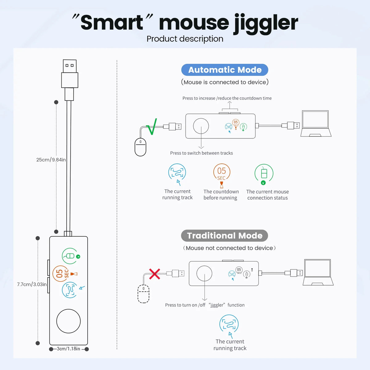 NNEOBA Fully Automatic USB Mouse Jiggler with HD Screen by NNEOBA