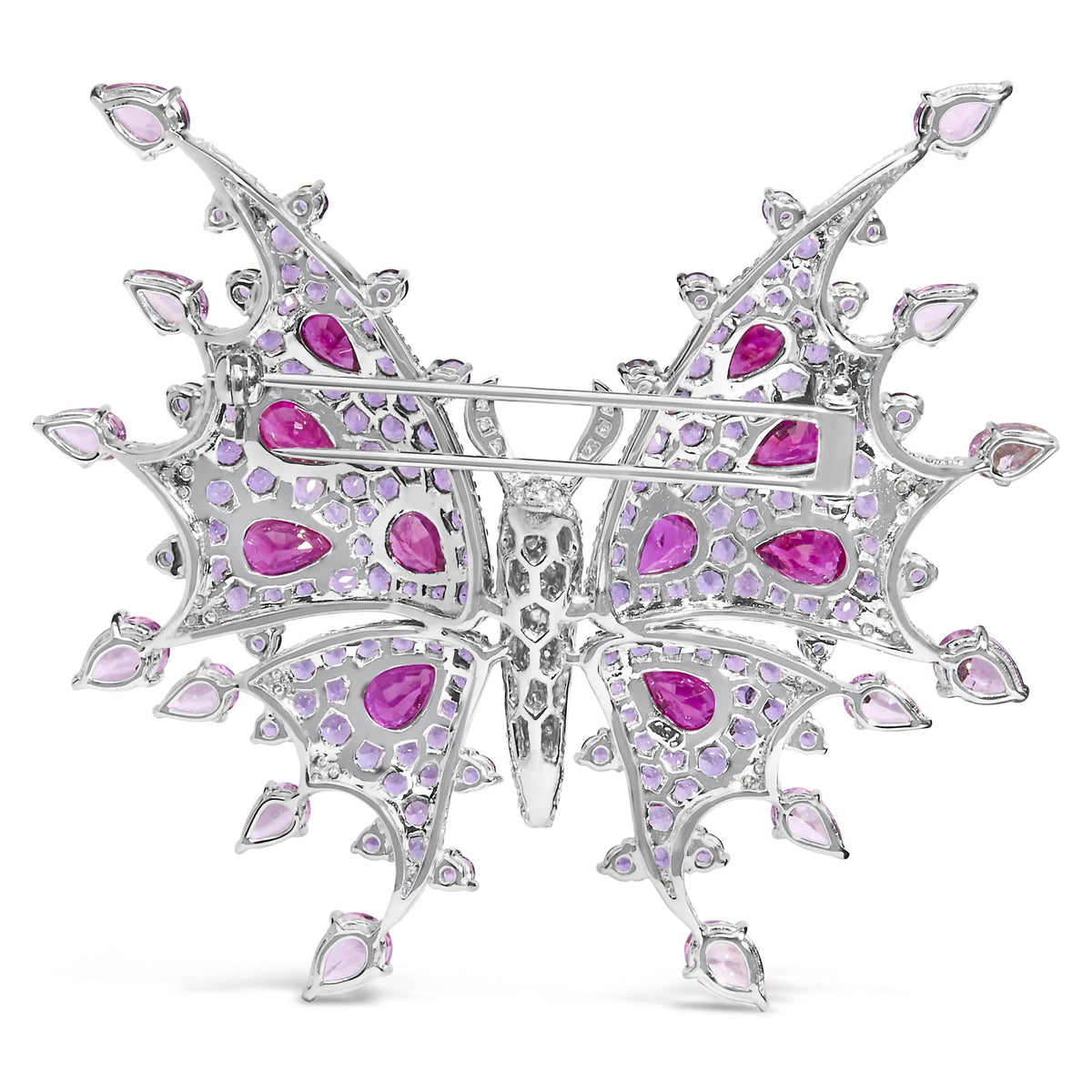 18K White Gold 1.00 Cttw Diamond, Ruby Sapphire, and Amethyst Mixed Gemstone Butterfly Brooch Pin (G-H Color, VS1-VS2 Clarity) by Infinite Jewels