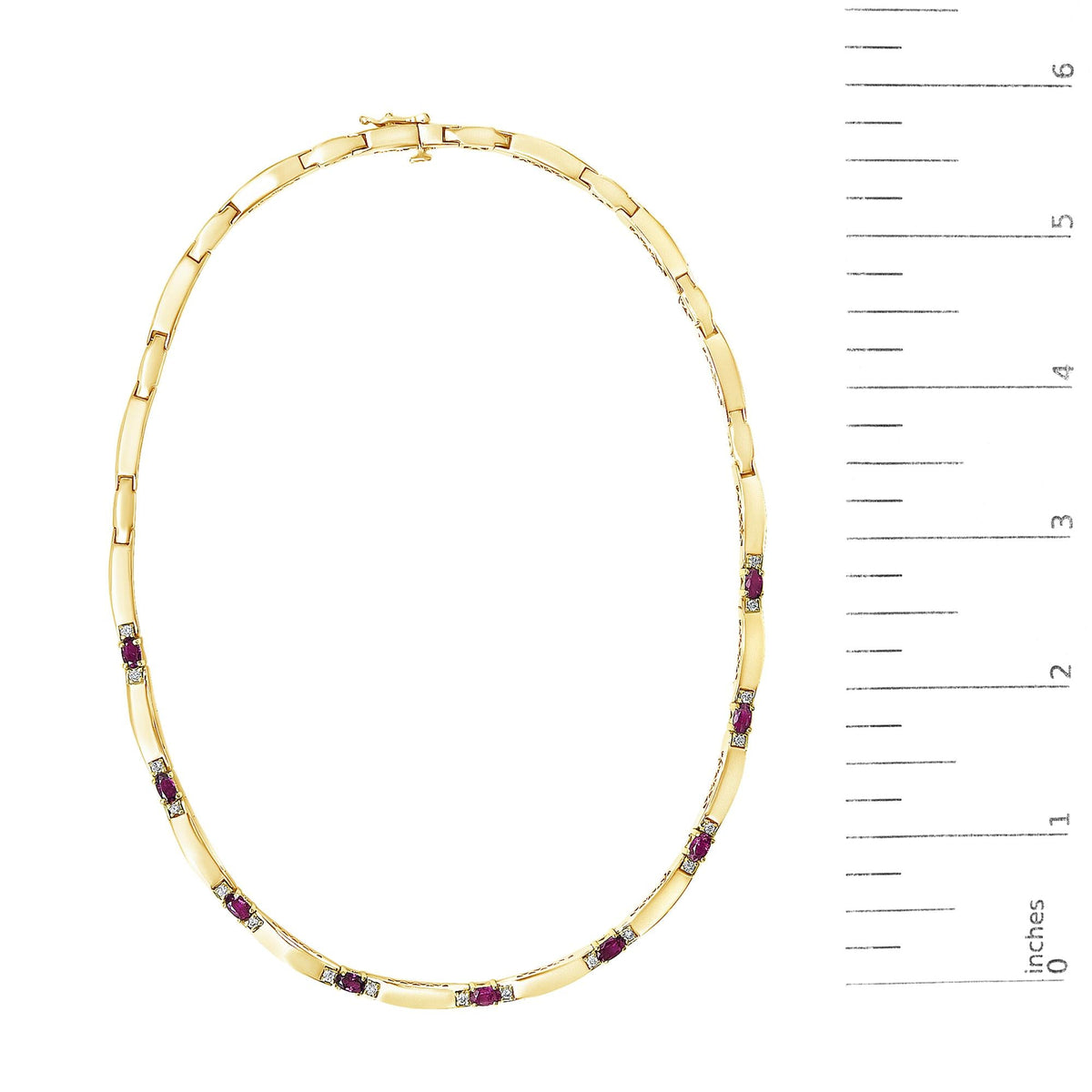 14K Yellow Gold Red Ruby and 3/8 Cttw Diamond Alternating Link Necklace by Infinite Jewels
