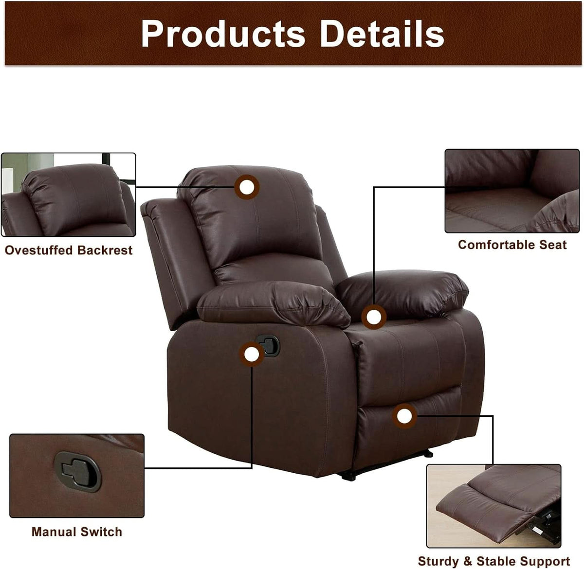 Brown Leather 3 Piece Recliner Sofa Living Room Set by ShipItFurniture