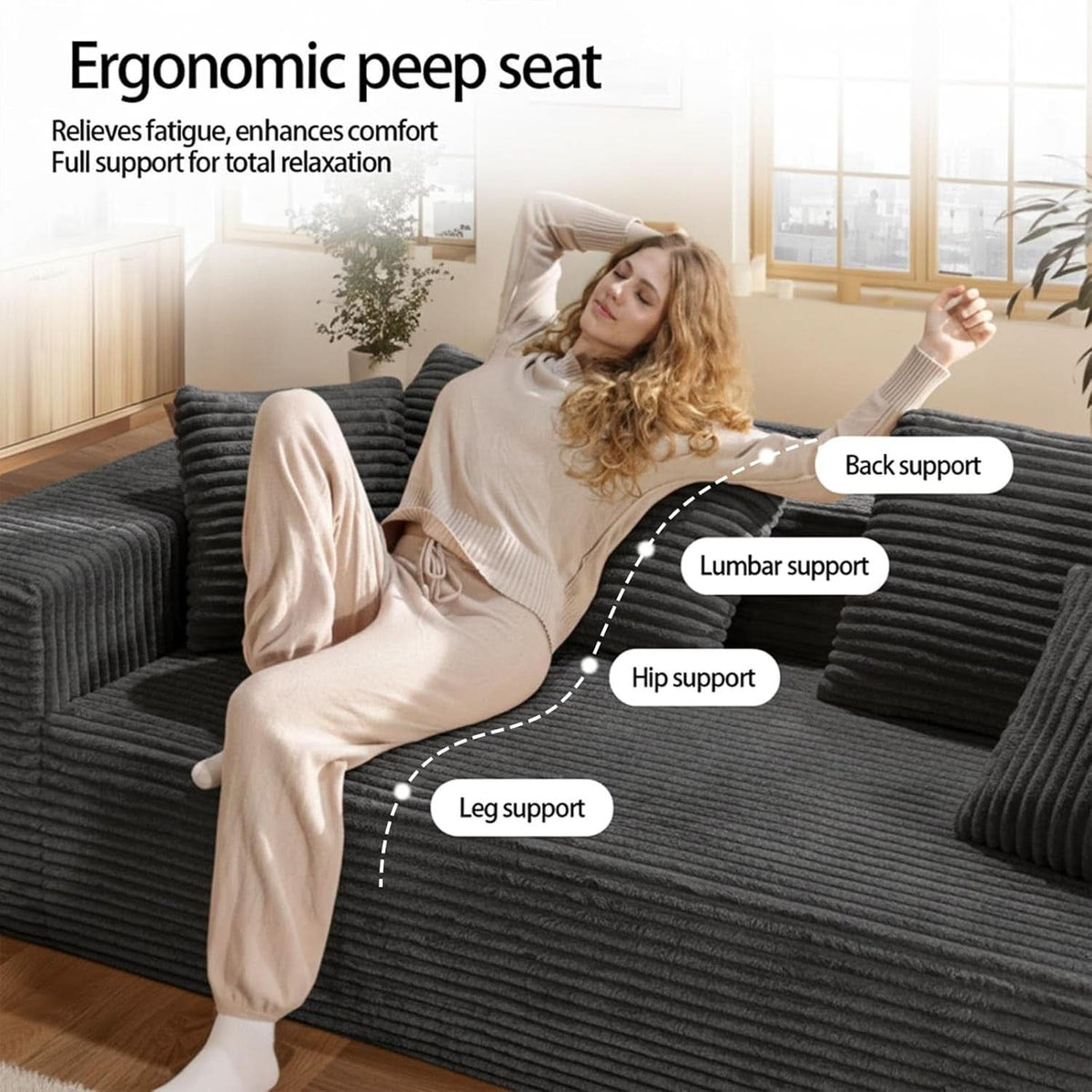 3-Seater Corduroy Sleeper Sofa No Assembly Lounge by ShipItFurniture