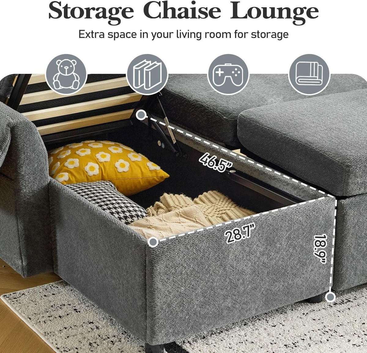 Convertible Sofa Bed With CloudLike Storage Chaise by ShipItFurniture
