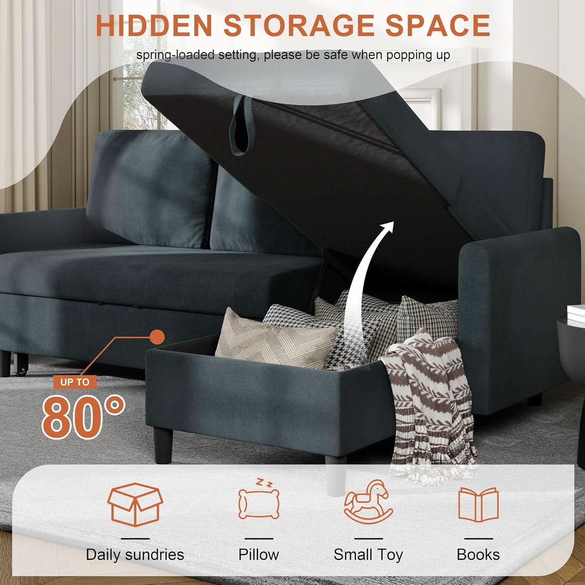 Dark Grey LShaped Convertible Sleeper Sofa Durable by ShipItFurniture