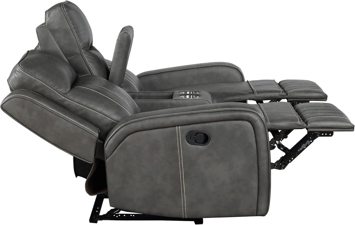 Gray Faux Leather Reclining Loveseat With Manual Recline by ShipItFurniture