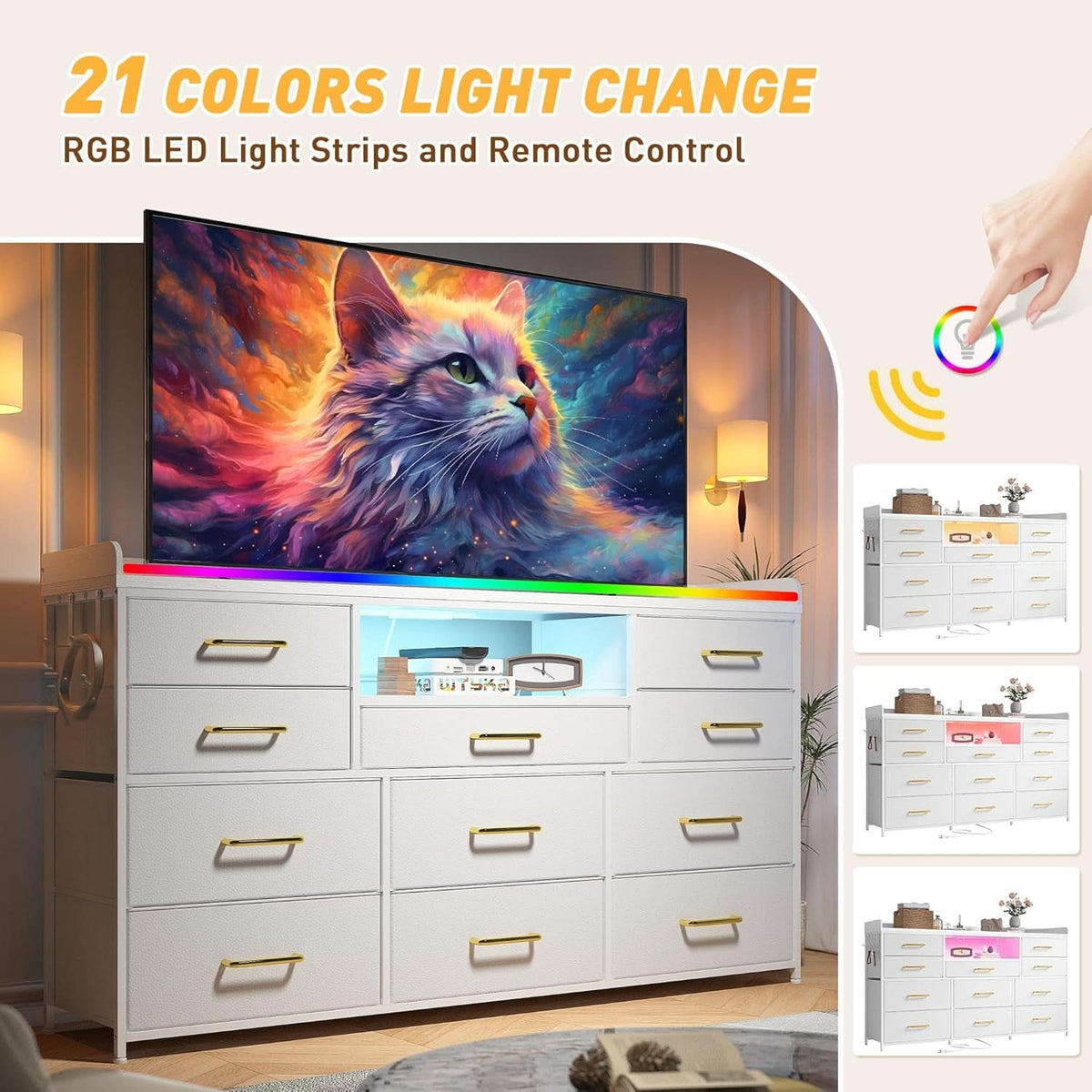 Bedroom Dresser With 11 Drawers And 60 Inch TV Stand White by ShipItFurniture