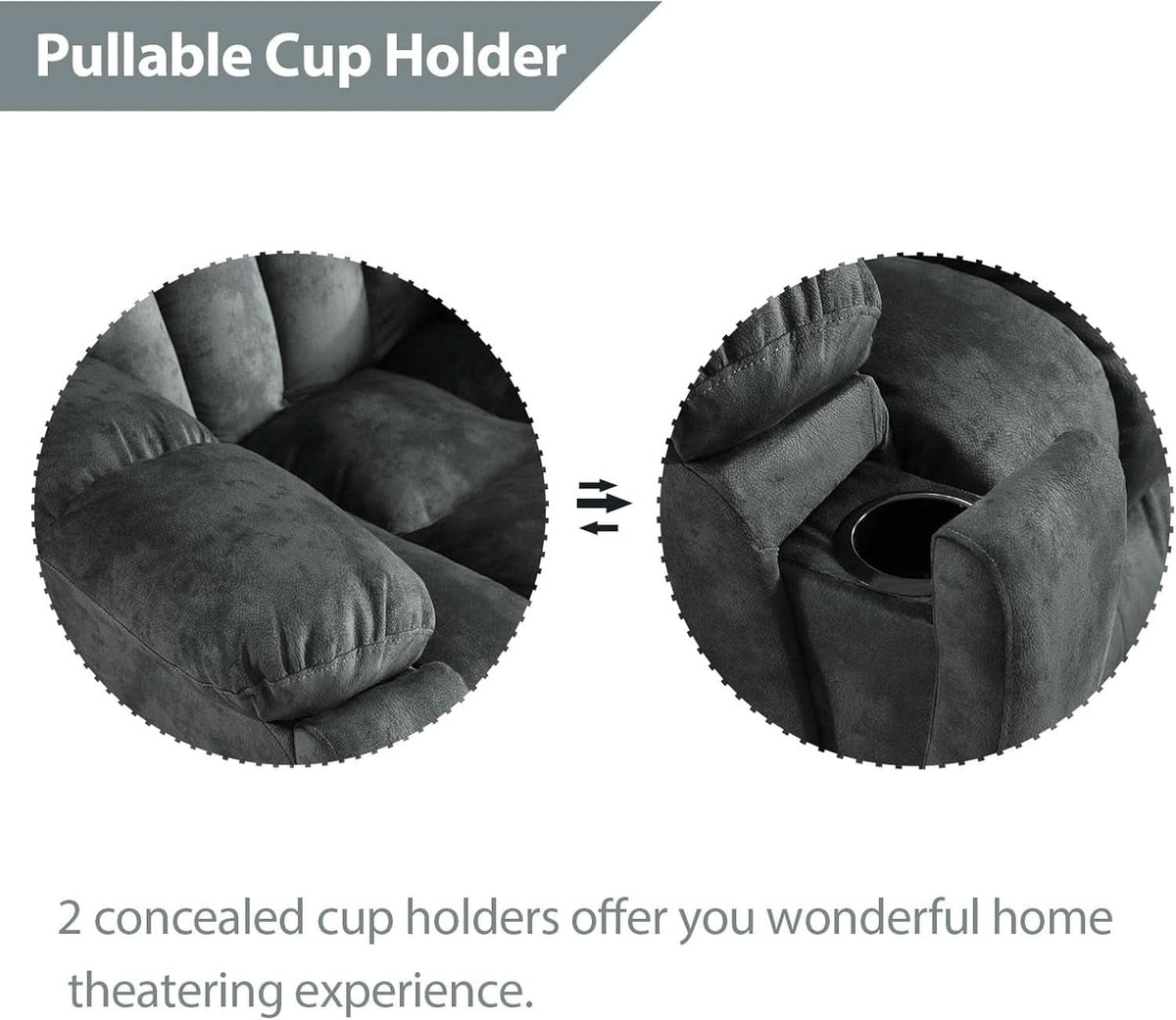 Grey Extra Wide Loveseat Recliner Sofa For Two Cup Holders by ShipItFurniture