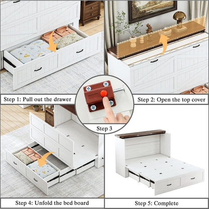 Queen Murphy Bed Frame Integrated Charging Station White by ShipItFurniture