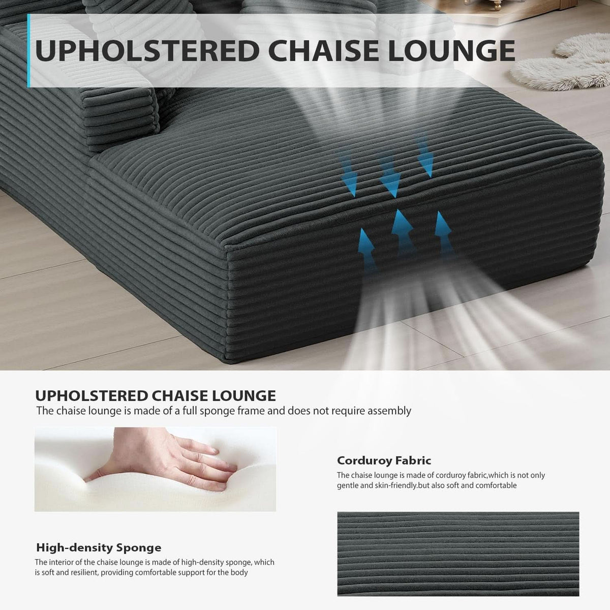 Sumptuously Oversized Dark Grey Chaise Lounge Chair by ShipItFurniture
