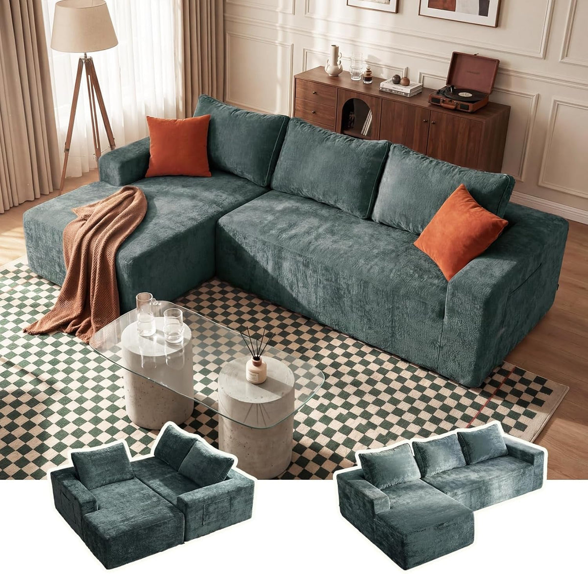 95 Inch Luxurious Sectional Sofa Memory Foam Cushions by ShipItFurniture