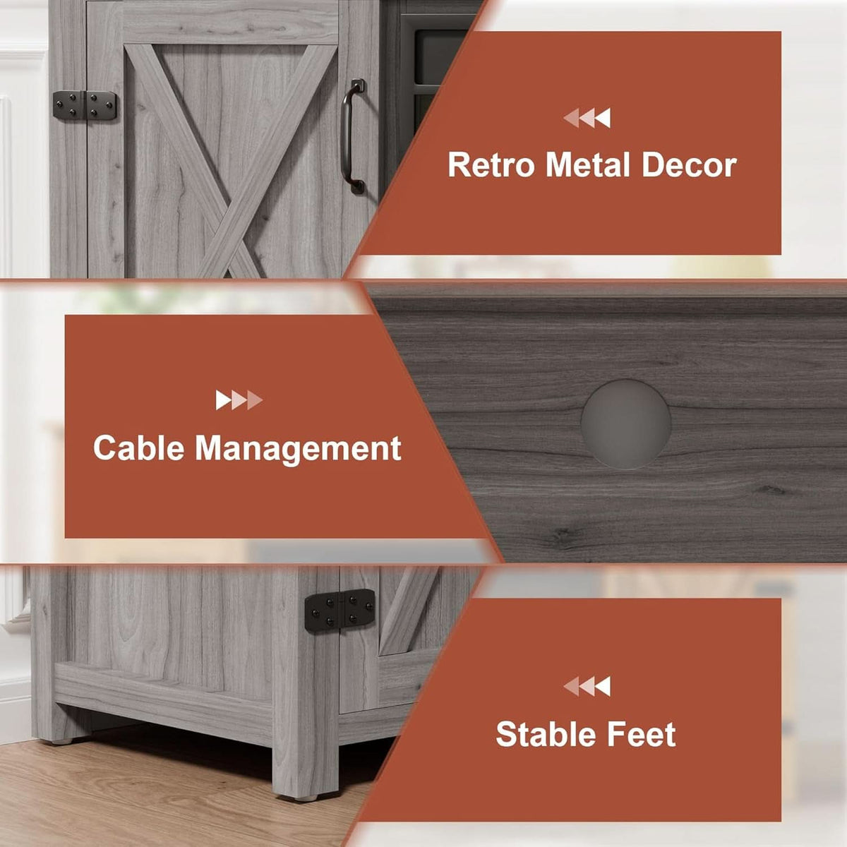 Rustic Fireplace TV Stand 65 Inch with Barn Doors Grey Wash by ShipItFurniture