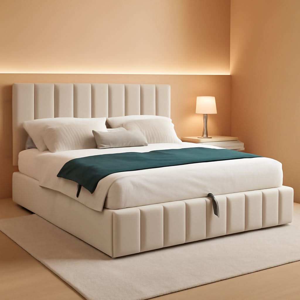 Gas Lift Storage Platform Bedframe Queen Upholstered by ShipItFurniture