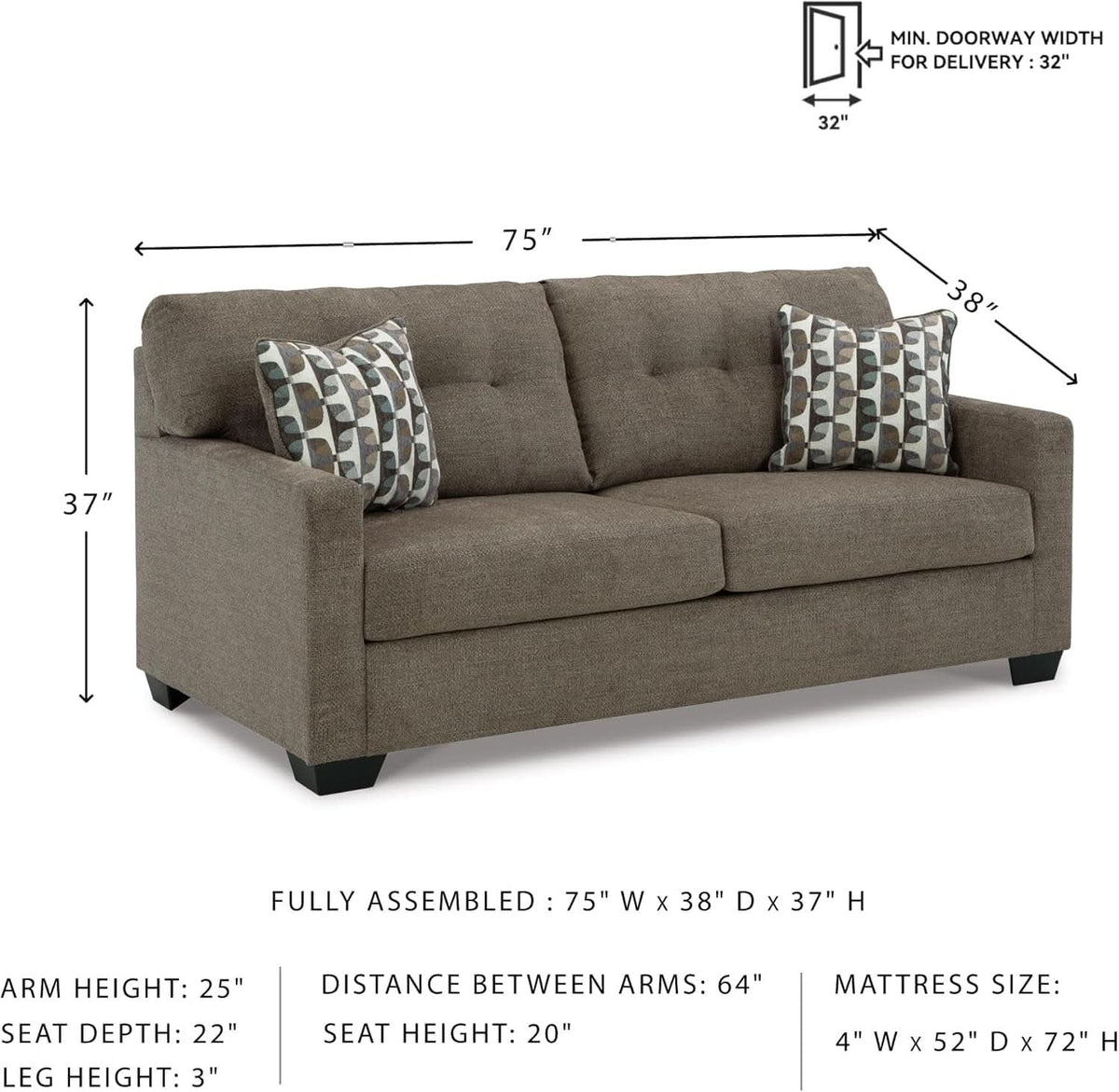 Contemporary Espresso Full Size Sofa Sleeper MemoryFoam by ShipItFurniture