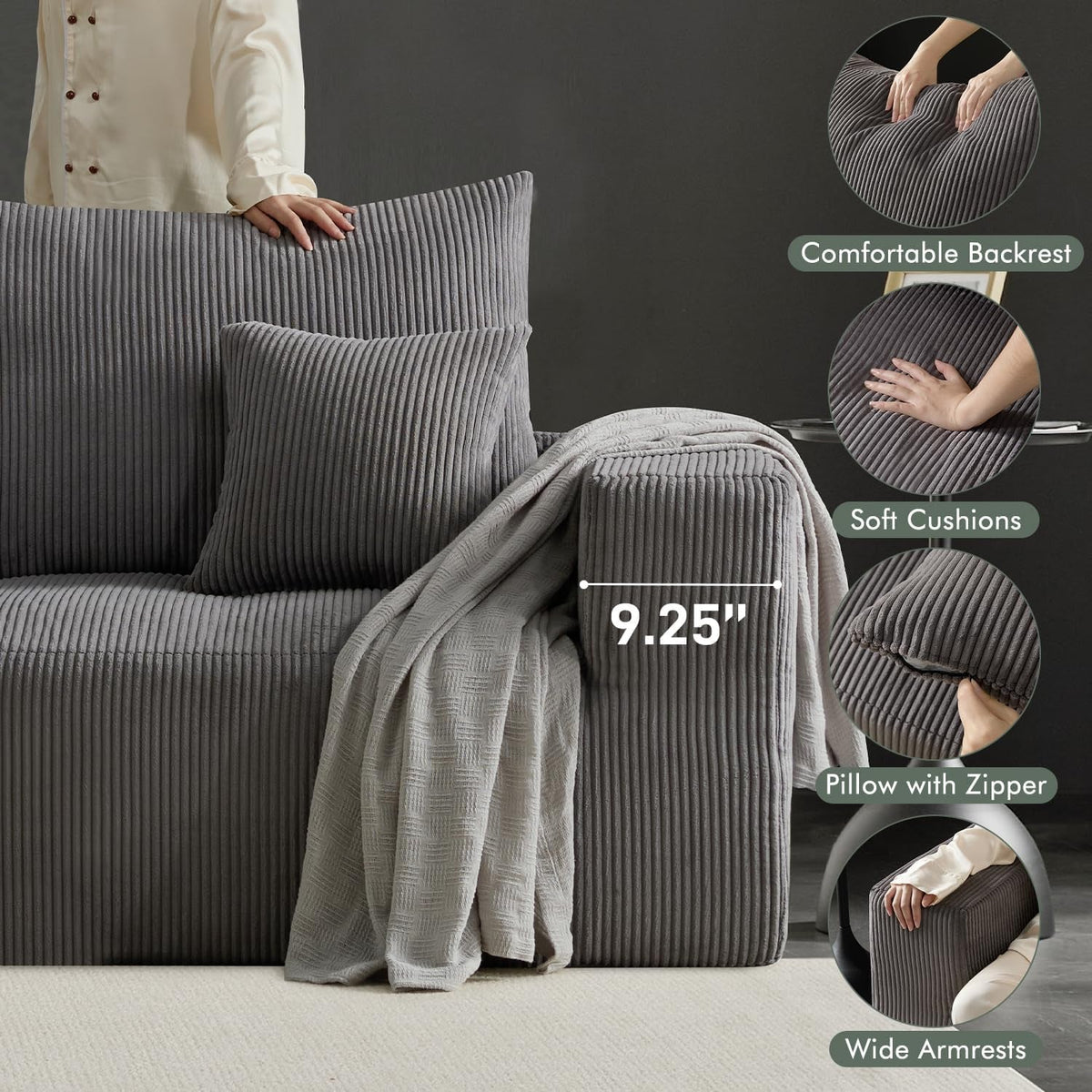 Gray 113 Inch Modular Upholstered Sectional Sofa Sleeper by ShipItFurniture