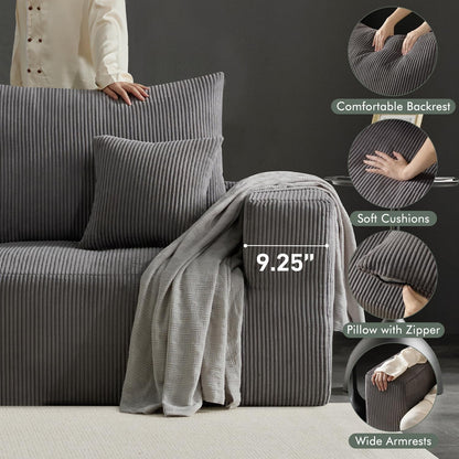 Gray 113 Inch Modular Upholstered Sectional Sofa Sleeper by ShipItFurniture