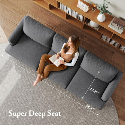 89 Inch Three Seater Upholstered Sofa Dark Grey Living Room by ShipItFurniture