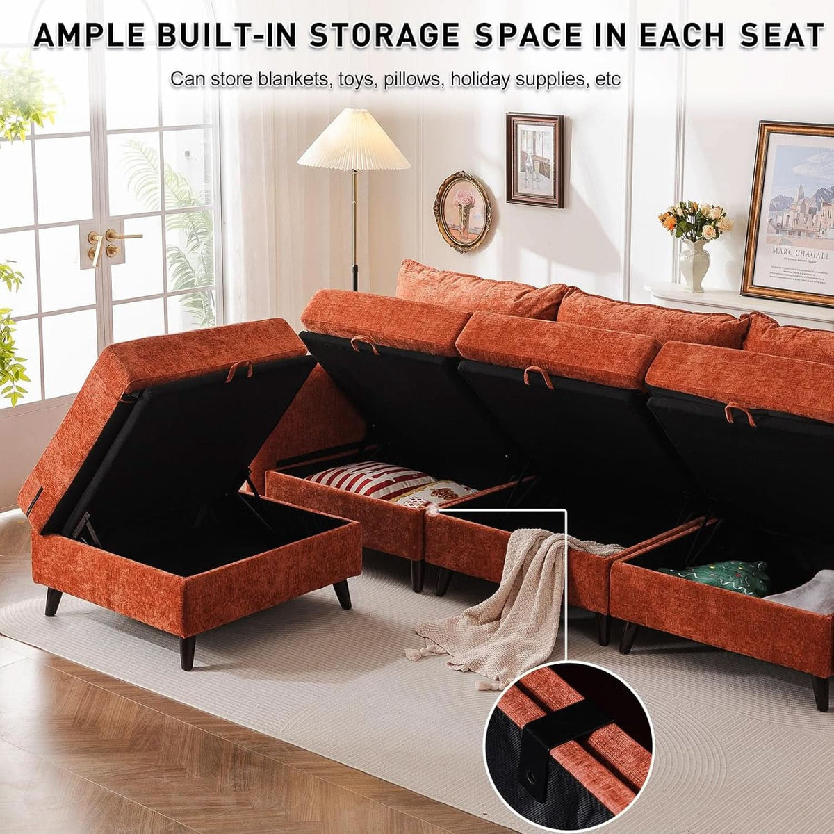 Velvet Orange 135 Modular Sectional Sofa Storage Ottoman by ShipItFurniture