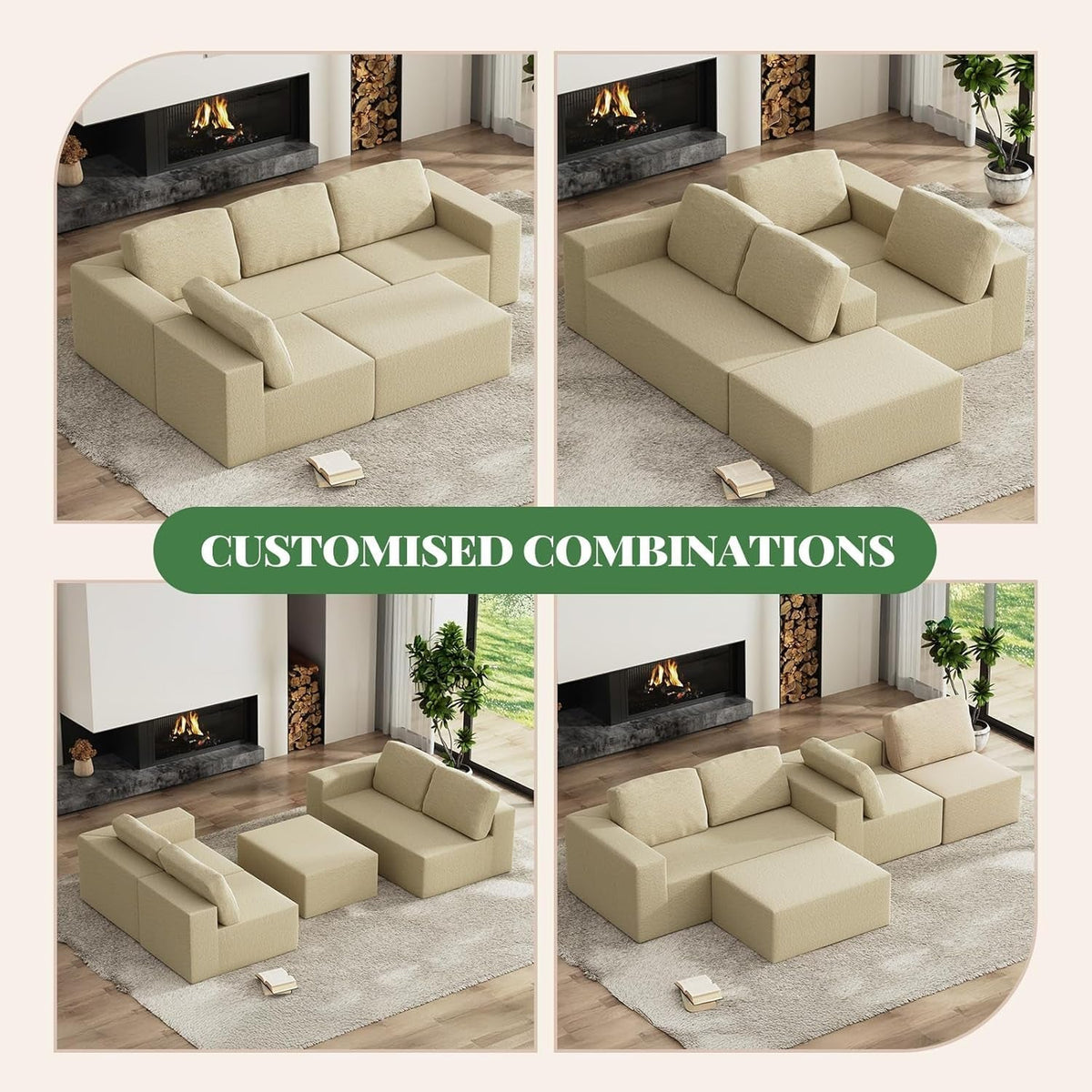 136Inch Modular L Shaped Sectional Sofa BeigeBoucle by ShipItFurniture