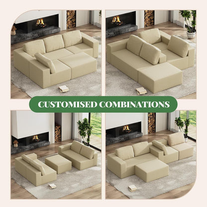 136Inch Modular L Shaped Sectional Sofa BeigeBoucle by ShipItFurniture