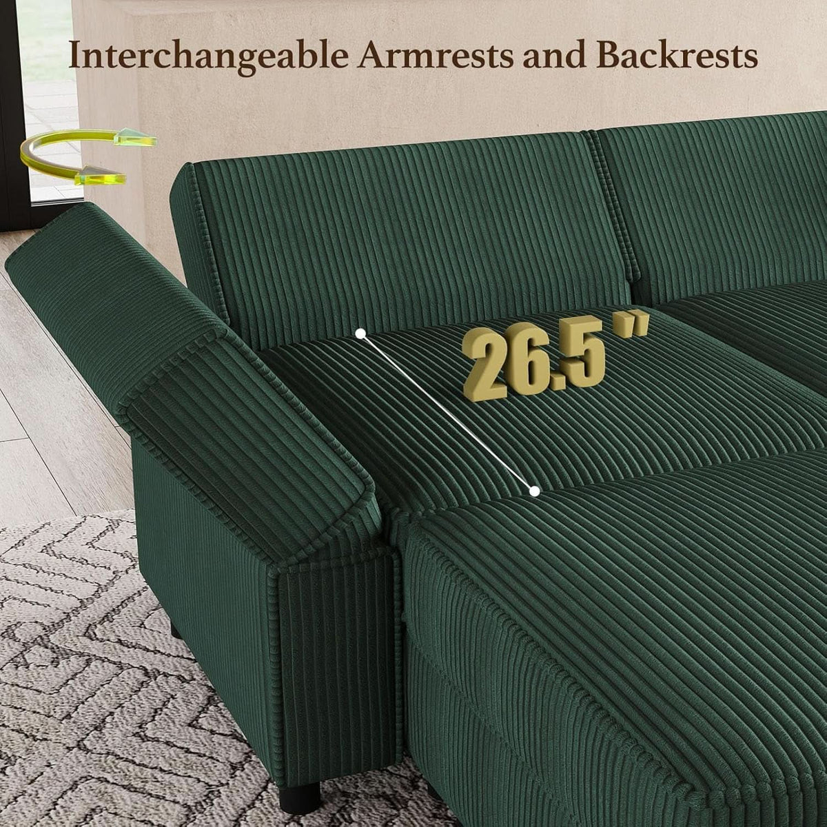 Green Modular Sectional Sofa Featuring Deep Storage by ShipItFurniture