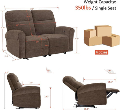 Fabric 64.6 Inch Dark Brown Wall Hugger Power Recliner Loveseat by ShipItFurniture