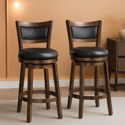Swivel Bar Stools Set of 2 Black Faux Leather 34 Inch by ShipItFurniture