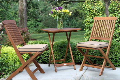 Eucalyptus Wood 3 Piece Foldable Bistro Set Beige Cushions by ShipItFurniture