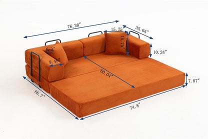 76 Inch Corduroy Premium Futon Sofa Bed For Small Spaces Orange by ShipItFurniture