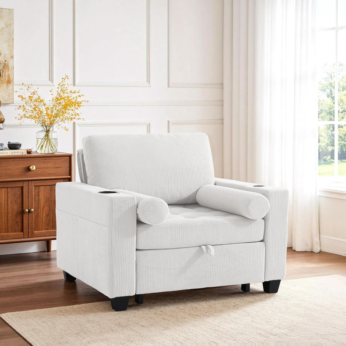 Beige Adjustable Sleeper Chair Sofa Bed Upholstered by ShipItFurniture