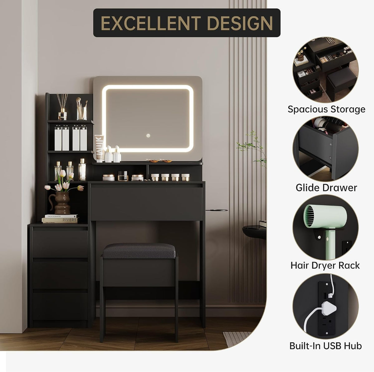 36 Inch Customizable Illuminated Vanity Desk Mirror by ShipItFurniture