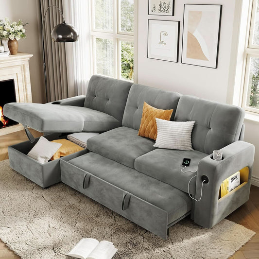 84Inch LShaped Sleeper Sofa Integrated Storage System by ShipItFurniture