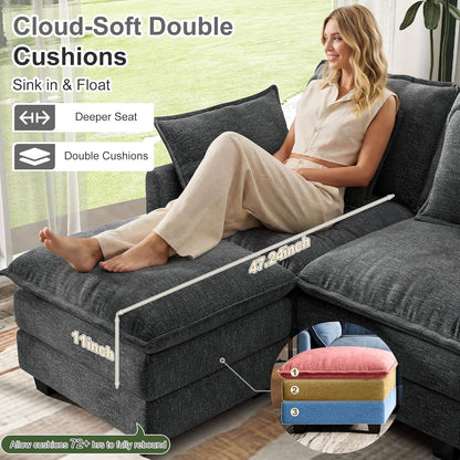 107 Inch Cloud U Shaped Sofa Grey Removable Pillow Covers by ShipItFurniture