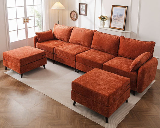 Velvet Orange 135 Modular Sectional Sofa Storage Ottoman by ShipItFurniture