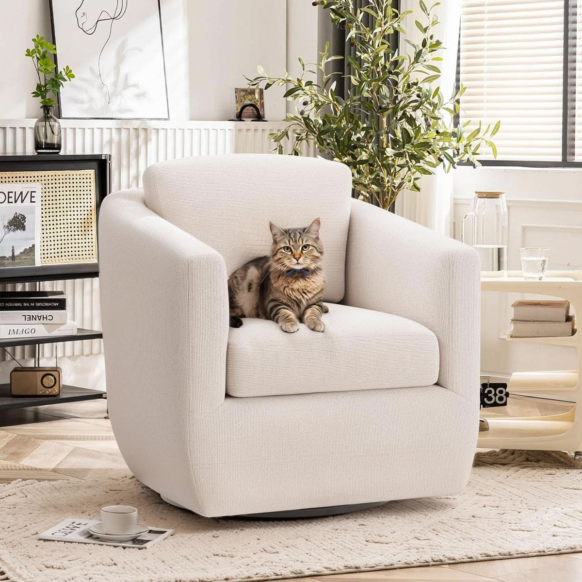 Beige 360 Degrees Swivel Armchairs Fully Assembled by ShipItFurniture