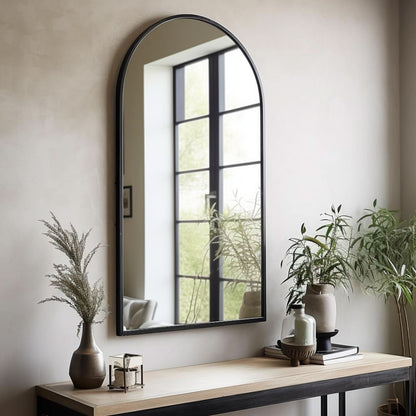 Black Arched Wall Mirror 42x24 Inches With Iron Frame by ShipItFurniture