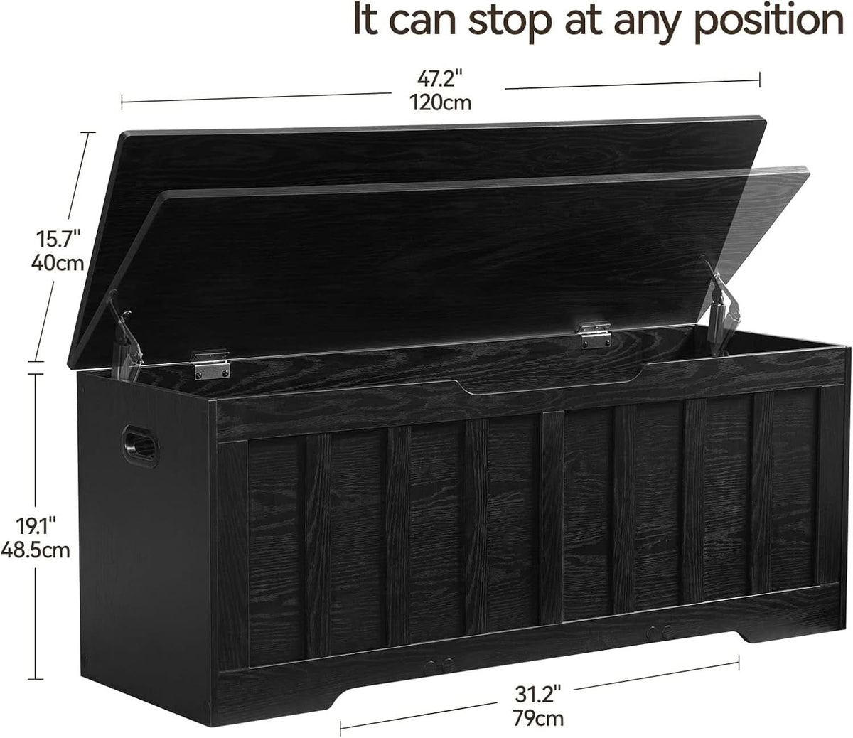 Black 47.2 Inches SolidWood Oversized Storage Bench by ShipItFurniture