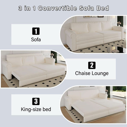 King Size Multifunctional Sleeper Sofa Beige Velvet by ShipItFurniture