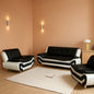 Vegan Leather Sofa Set 3 Piece Living Room Furniture White and Black by ShipItFurniture