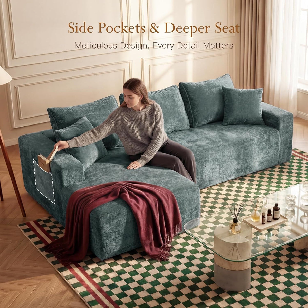95 Inch Luxurious Sectional Sofa Memory Foam Cushions by ShipItFurniture